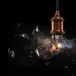 real explosion of vintage electric bulb, close-up.
