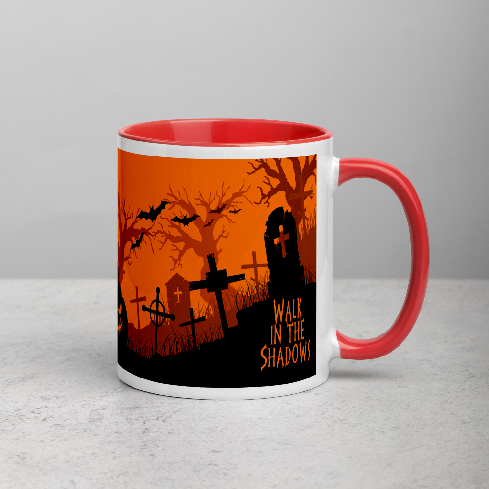 Graveyard and Pumpkin Coffee Mug in Orange